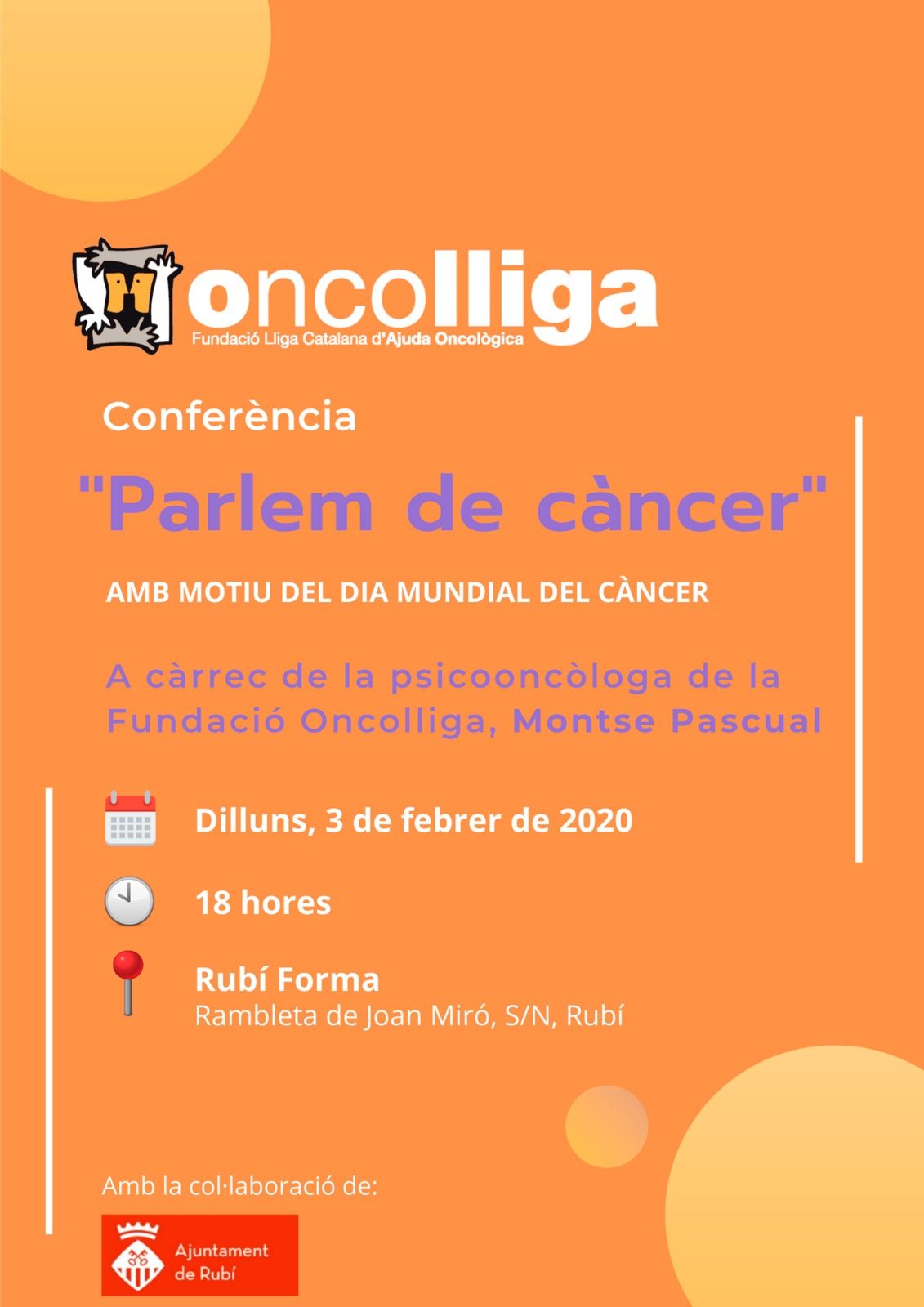 Cartell sobre la jornada 'Parlem de càncer'