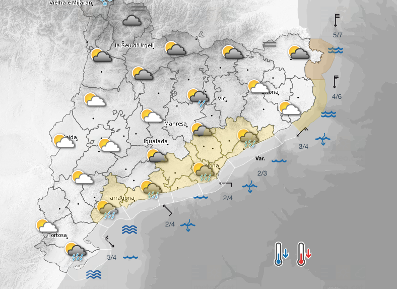 Mapa d'avisos del Meteocat per aquest dimarts